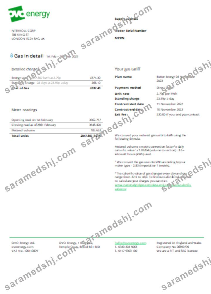Ovo Energy utility business bill, SCR